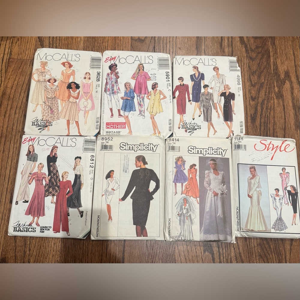 Lot Of 7 Vintage Sewing Patterns McCalls, Simplicity And Style 90’s Y2K 10-14